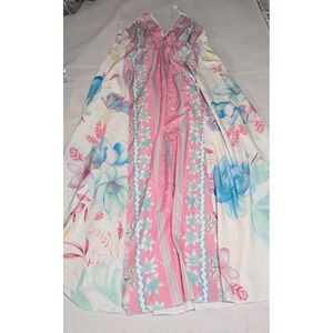 Halter Maxi Dress Womens M Pink Floral Butterfly Excellent Tropical